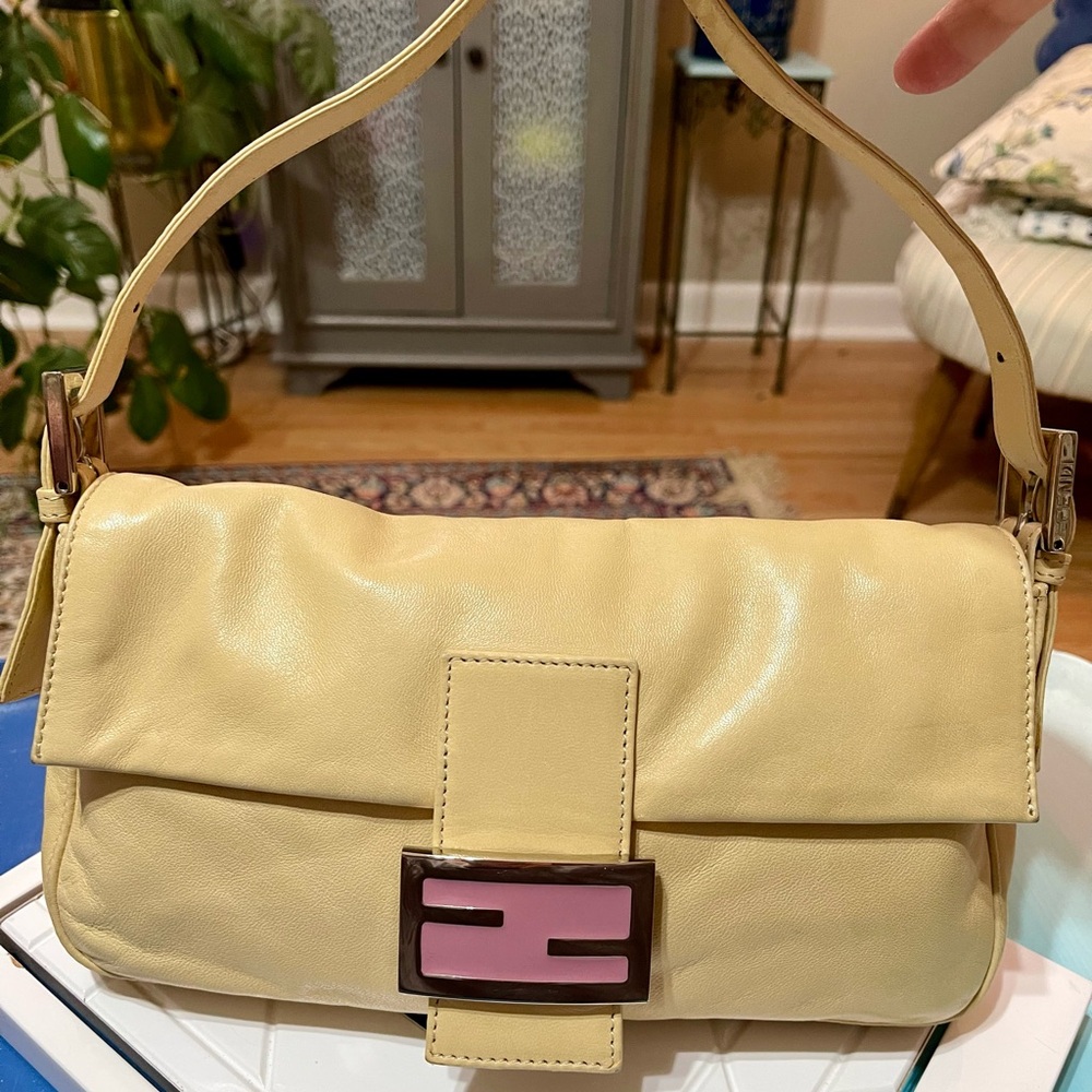 Fendi Tan Leather & Pink Accents Baguette Bag